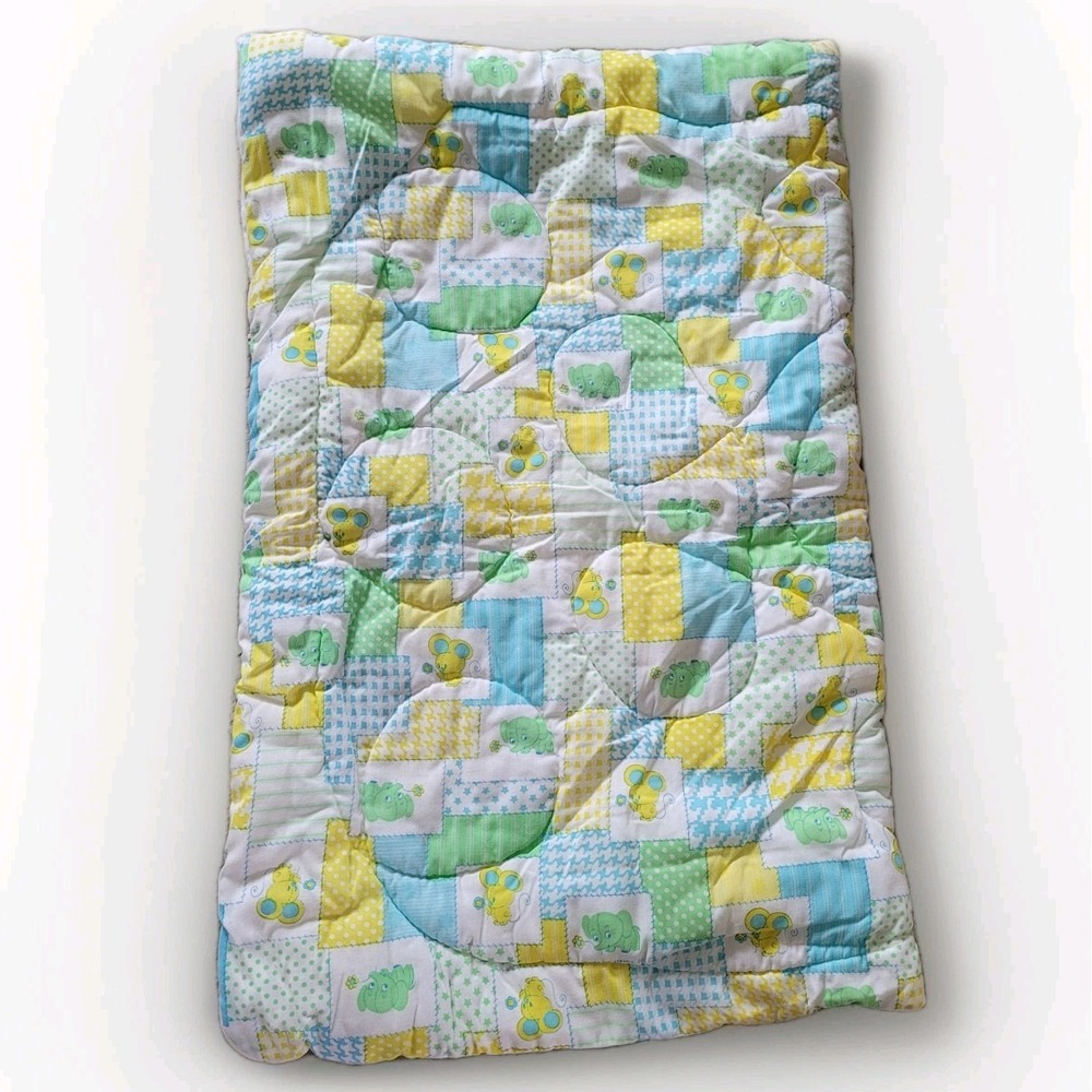 Vintage 1980 Curity Zip-A-Quilt Baby Sleeping Bag Elephant & Mouse Patchwork EUC